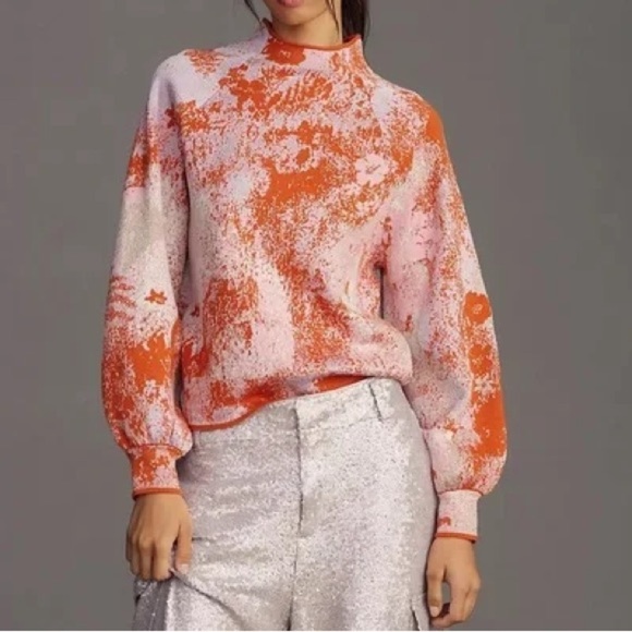 Women’s Anthropologie Beatriz Orange and pink mock neck Sweater size XS - Picture 1 of 6